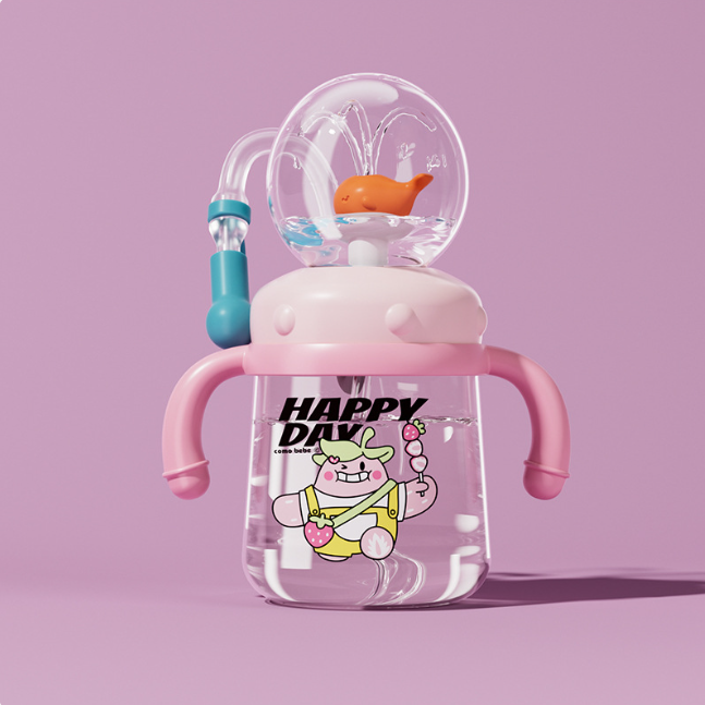 Children's Whale Cartoon Diving Fountain Water Bottle - Tritan Leakproof Sippy Cup (Various Sizes & Colors)